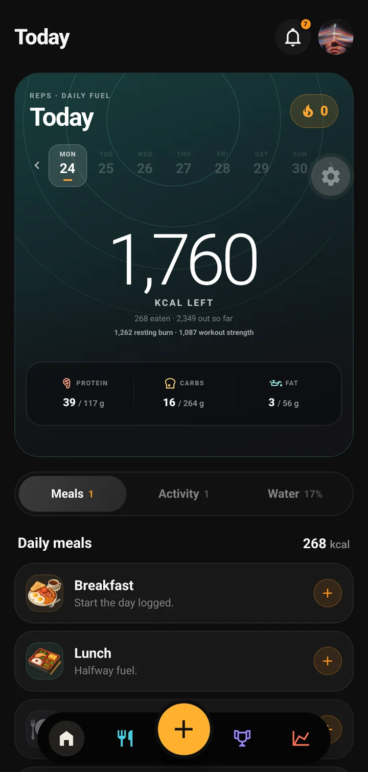 The Today screen in Reps